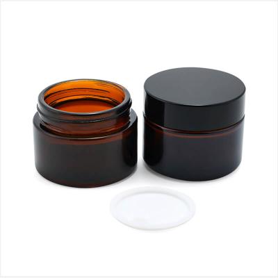 Amber glass cosmetic cream jar with screw lid