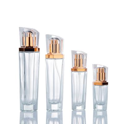 Set Clear Cosmetic Glass Lotion Pump Bottles