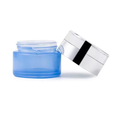 Empty face lotion cream container matte blue cosmetic glass jar