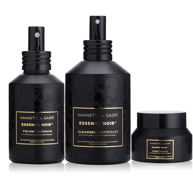 Matte black slanted shoulder glass bottles and jars