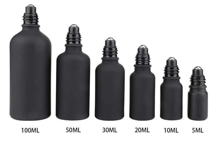 Matte black glass bottle with steel ball 