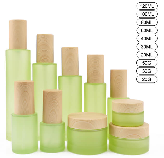 New design frosted green glass bottle set 