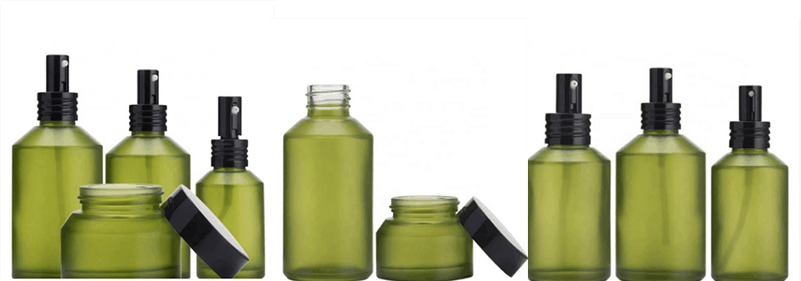 Frasco de botella de vidrio verde con spray