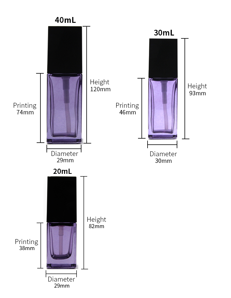 Empty square glass bottle for cosmetic packaging 