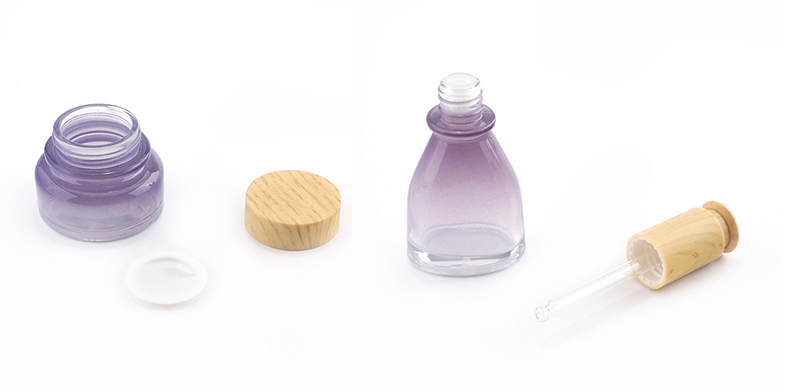 New design gradient color glass bottle set with lotion pump 