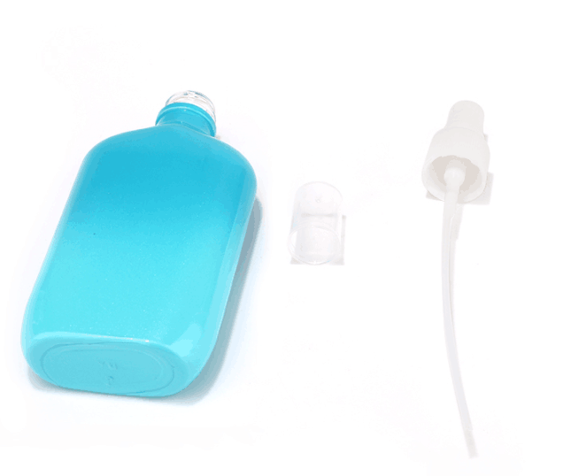 Flat square blue glass bottle 