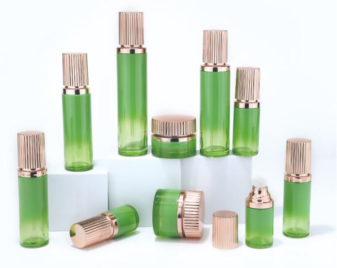 Skincare glass bottle jar gradient green 