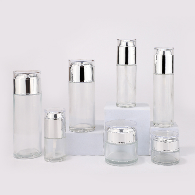 white cosmetic glass bottle set 