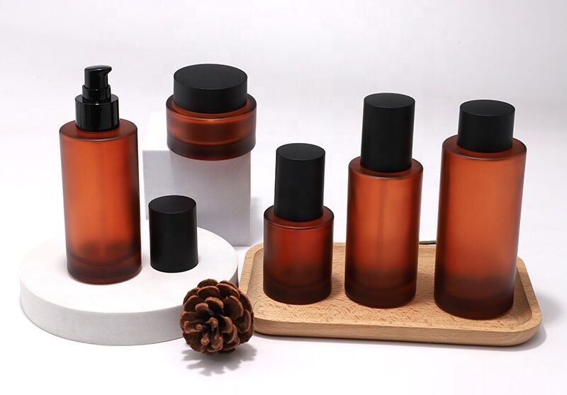 Frosted amber cosmetic bottle set 