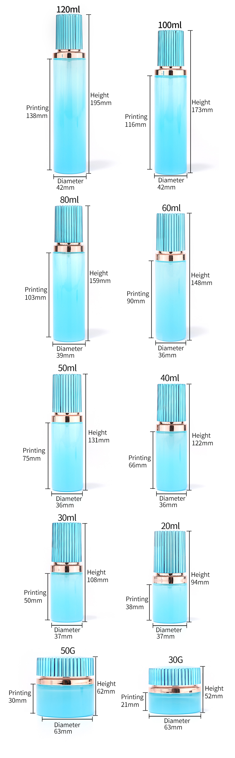 Dimension of gradient blue bottle jar 