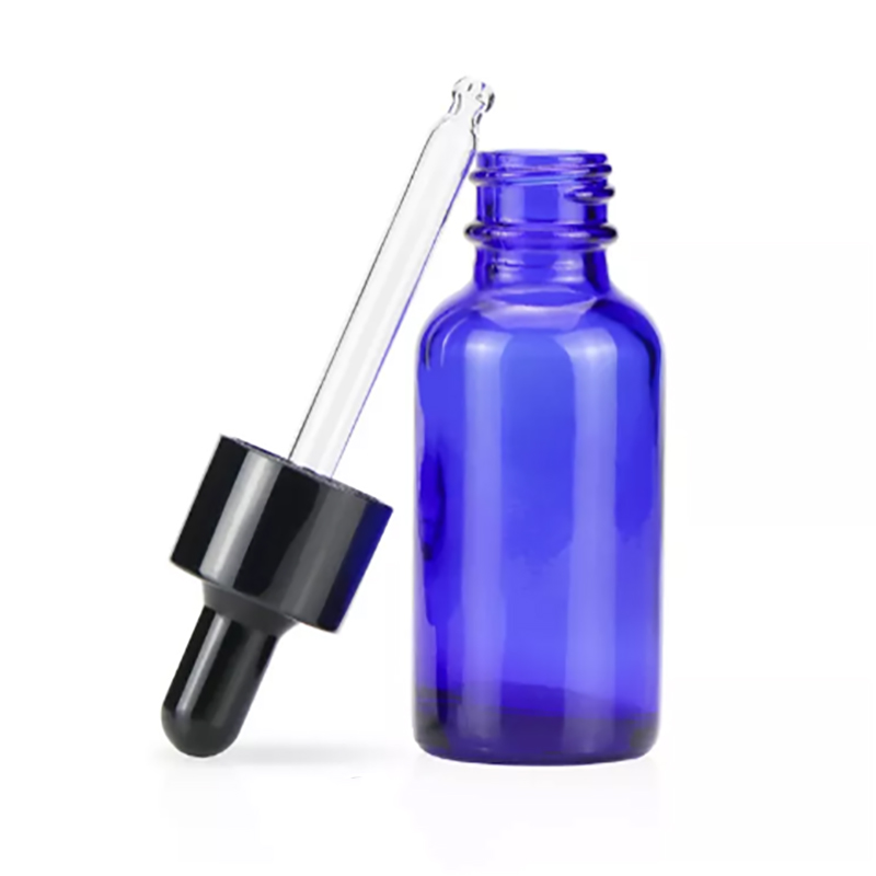 Blue Boston glass bottle with dropper 