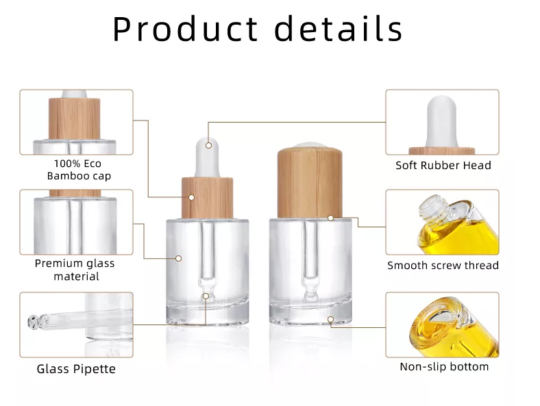 clear glass bottle with bamboo dropper 