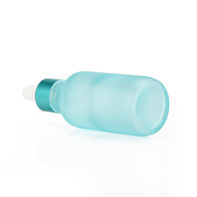 Frosted matte blue glass dropper bottle 