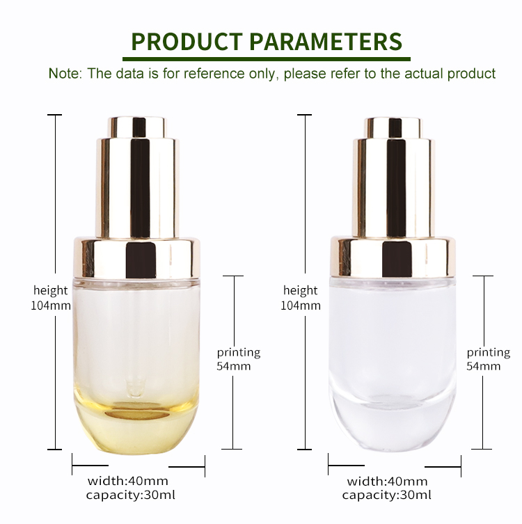 Glass bottle with push dropper for cosmetic packaging 