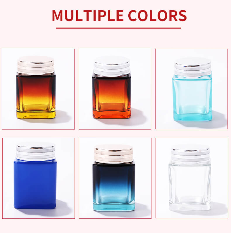 Gradient amber brown blue clear glass cream jar