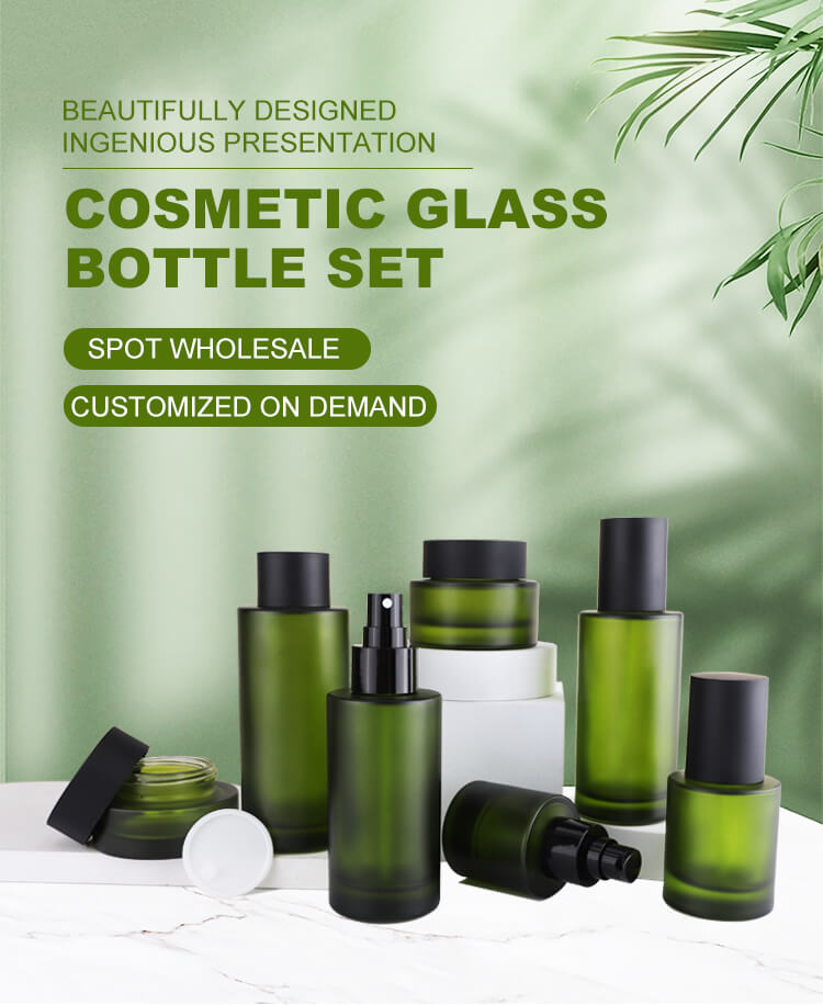 High quality flat shoulder glass bottle set packing