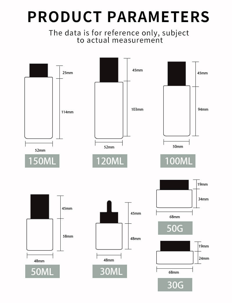 Various capacity cosmetic glass bottle set