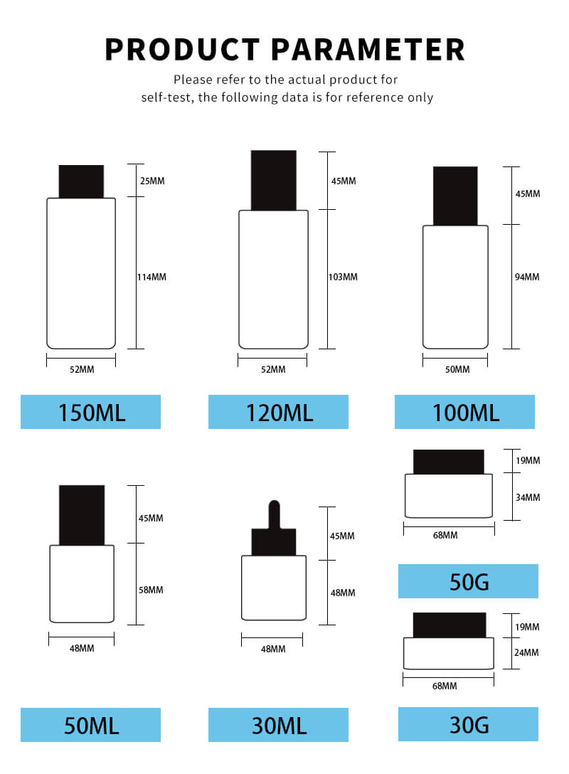Various capacities empty glass bottle set packing