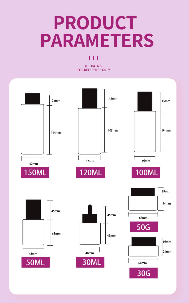Various sizes cosmetic glass bottle and jar