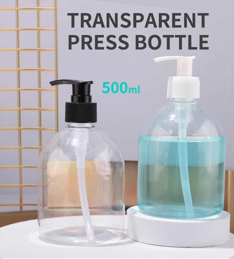 500ml transparent PET plastic bottle packing with lotion pump
