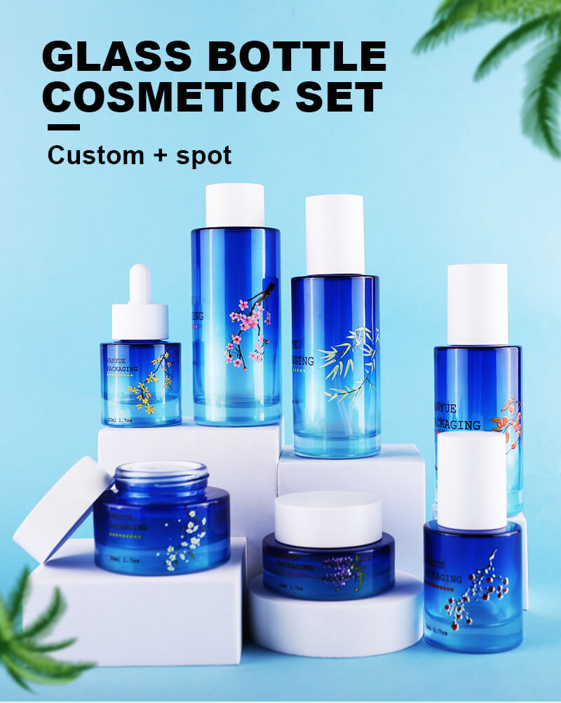 High quality cosmetic empty skincare glass bottle set packing