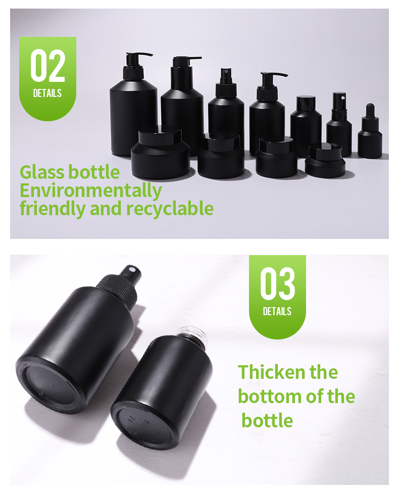  Black matte glass bottles