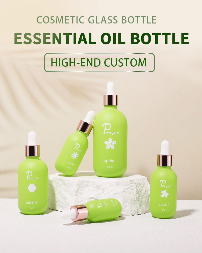 Green glass bottle for essential oil cosmetic packaging