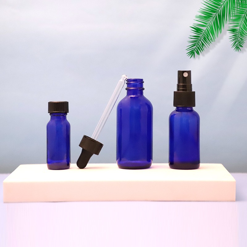 blue essential oil bottle