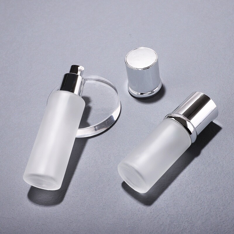 matte glass bottle with sliver lid