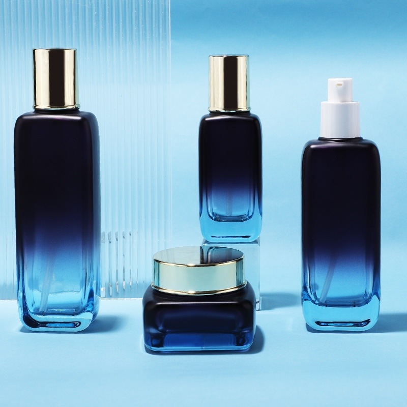Gradient black square cosmetic glass bottle set