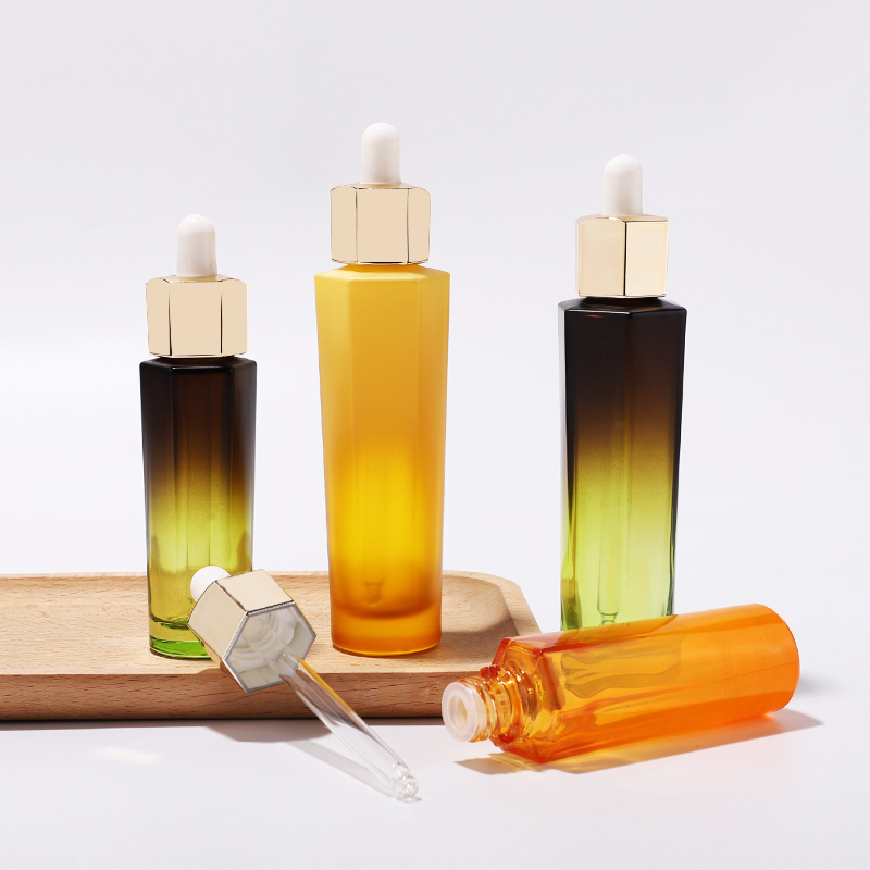 30ml hexagonal Gradient color dropper glass bottle