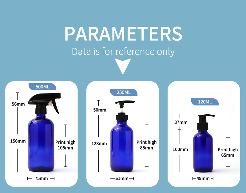 blue glass bottle with Spray cap