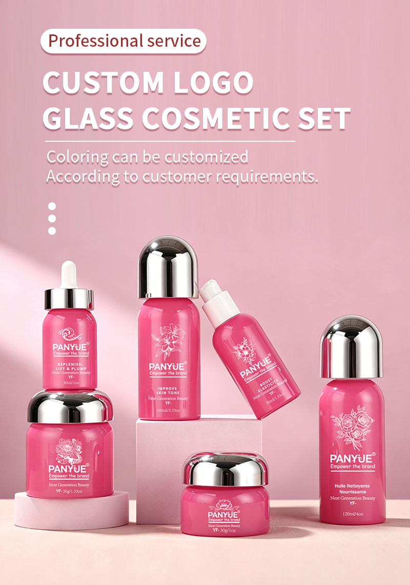 Bright Pink Glass Cosmetic Bottle Set