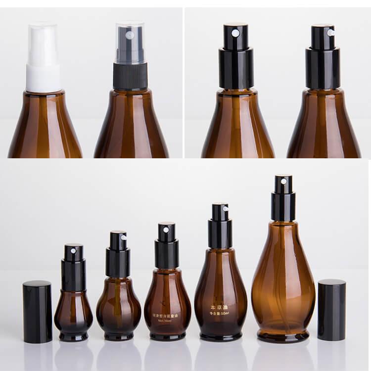 Gourd shape amber essential oil glass pump bottles