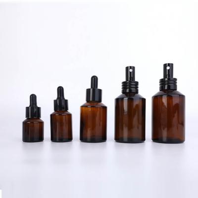 Cosmetic frosted amber glass bottles and jars set