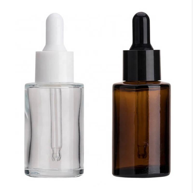 1 oz (30ML) Flat Square Clear Glass Bottles with Serum Droppers