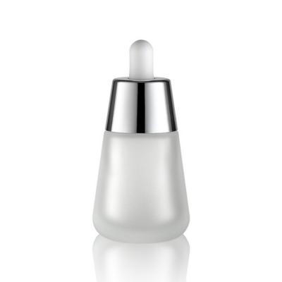 Round conical glass silver dropper bottle