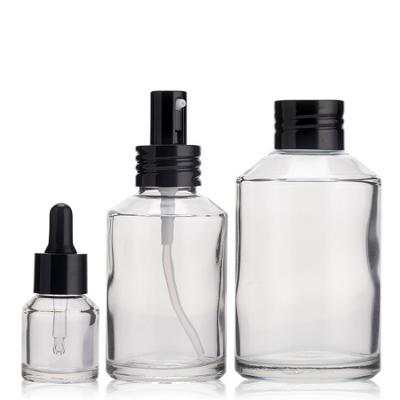Stock frosted transparent slanted shoulder bottle for serum oil toner