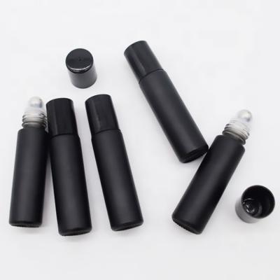 10ml Matte black roller ball glass bottle with lid for serum oil