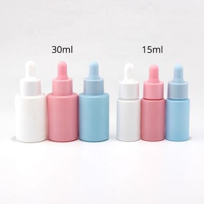15ml 30ml matte white pink blue glass dropper serum bottle for cosmetic packaging