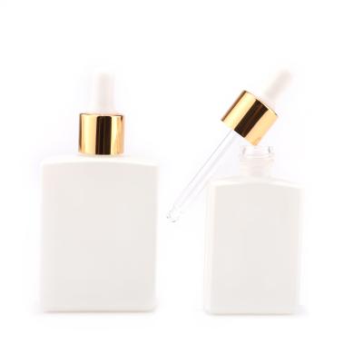 Frosted White Square Glass Bottle With Aluminum Dropper