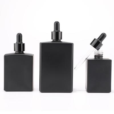 Matte Black Rectangular Glass Bottle With Black Dropper