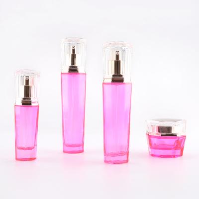 Square glass bottle set with lotion pump for skincare packaging