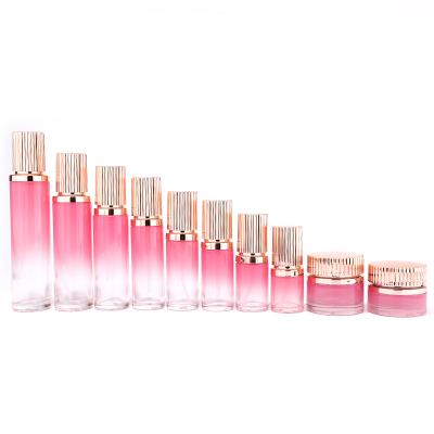 Gradient pink luxury cosmetic glass bottle jars