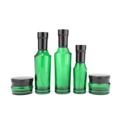 Green cosmetic glass bottle set