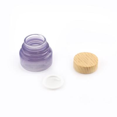 Gradient color cosmetic glass bottle set with bamboo lid for packaging