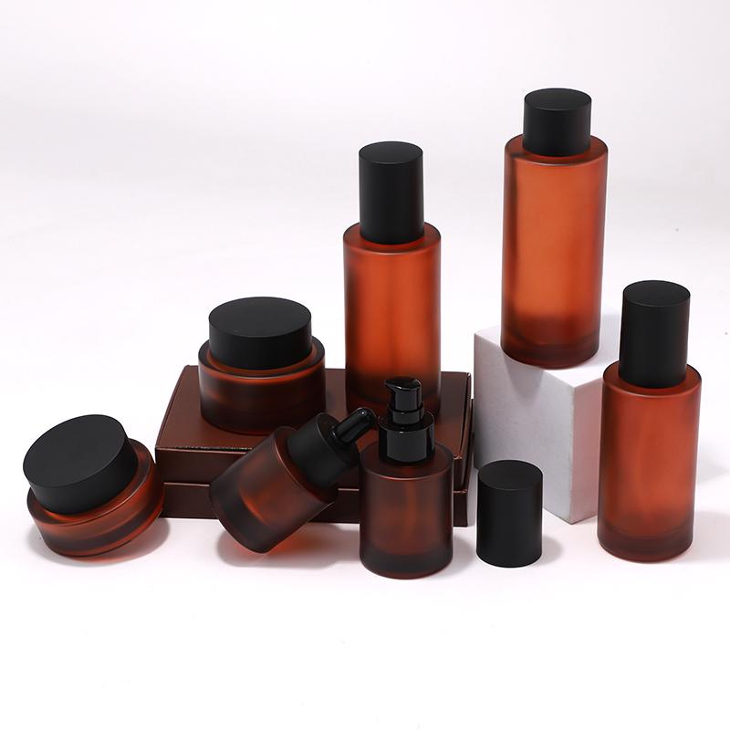 Frosted amber glass bottle set