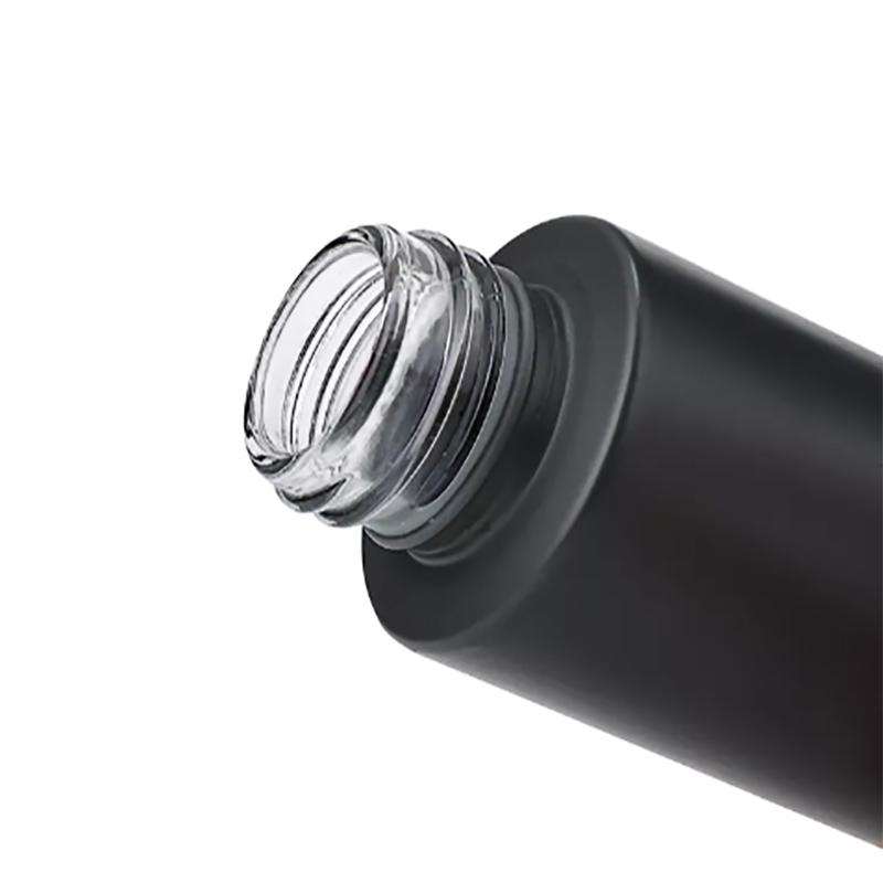 Cylinder frosted black glass bottle