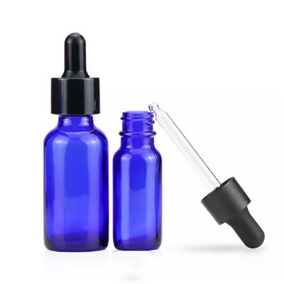 Blue Empty Boston Round Glass Bottle for Essential Oil with Dropper