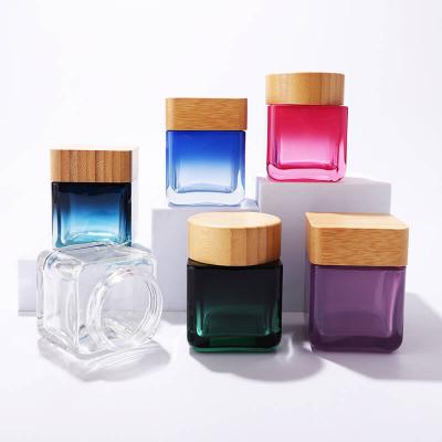 Wooden cosmetic packaging empty glass jar with bamboo